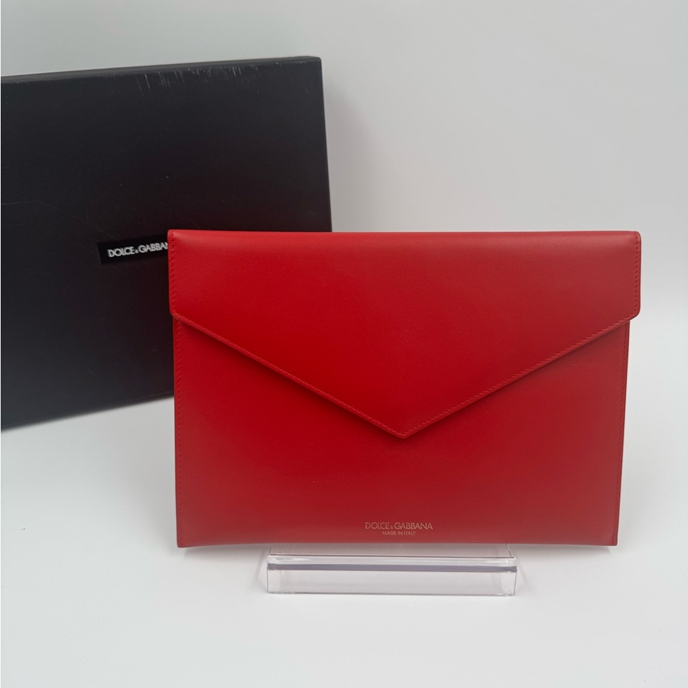 Dolce & Gabbana Red Leather Envelope Clutch